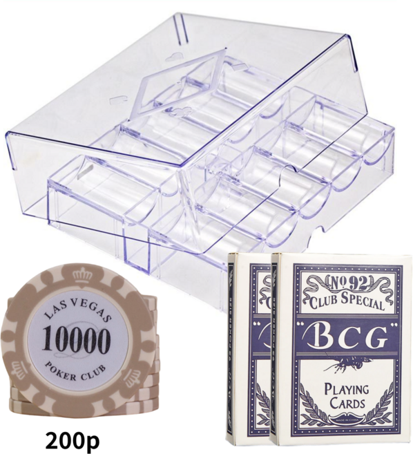 보아미 국제규격 클레이이 고급포커칩 200p+포커카드2p 아크릴세트 라스베가스, 1개, 10000숫자200p세트