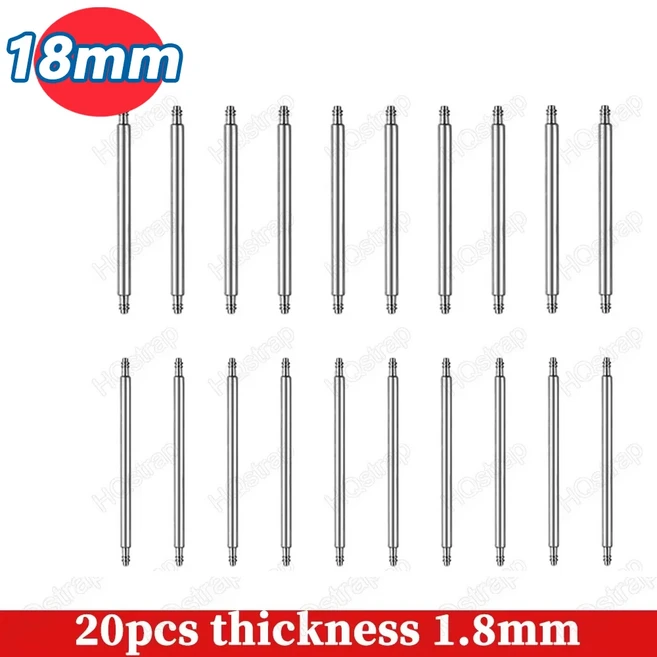 20pces 세트 스프링 바 18mm 스트랩 링크 핀 시계 밴드 금속 수리 도구, thickness 1.8mm