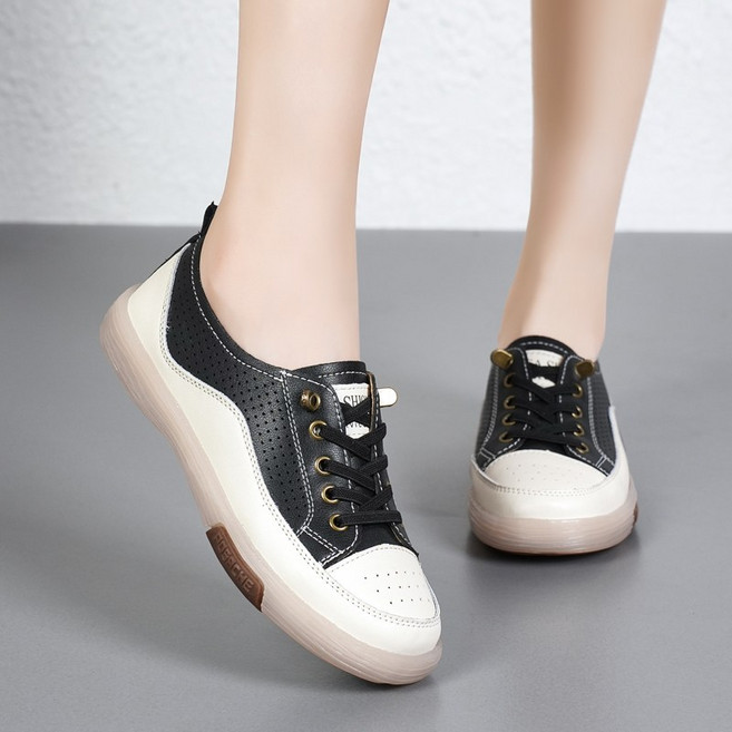 여성용 소가죽 펀칭 스니커즈 편안한 데일리 캐주얼 운동화