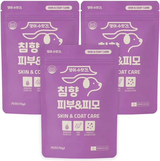 댕이수랏간 강아지 피부영양제 오메가3 면역력 피부 털 건강 침향 피부&피모, 70정, 피부/피모, 3개 - 쿠팡