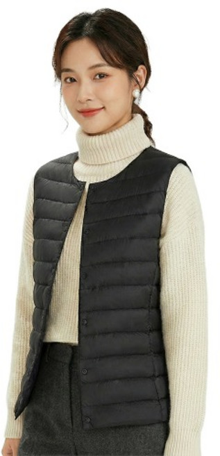 엑스니스 여성 덕다운 버튼형 경량 패딩 조끼