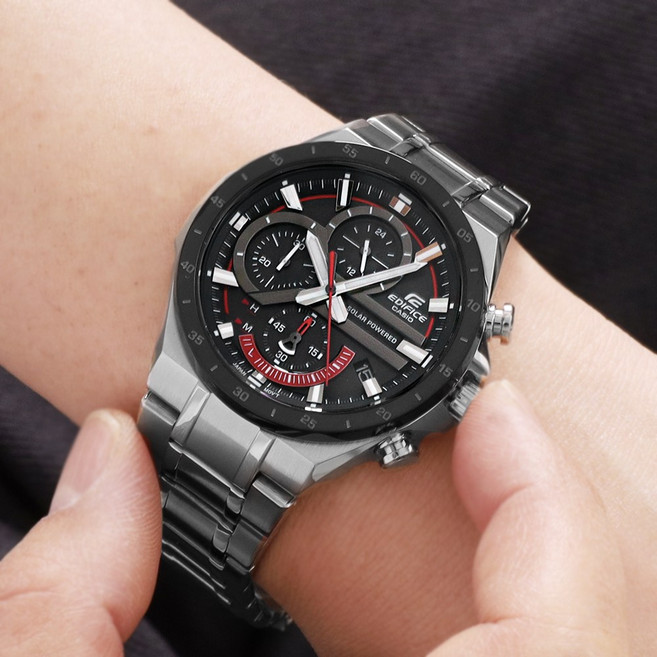 카시오 에디피스 터프솔라 블랙레드 남자 쿼츠 정장 캐주얼 메탈시계