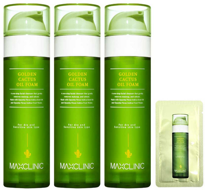 [홈쇼핑 동일] 맥스클리닉 오일 폼 클렌징 골든 선인장 대용량 110g 3개+샘플, 3개