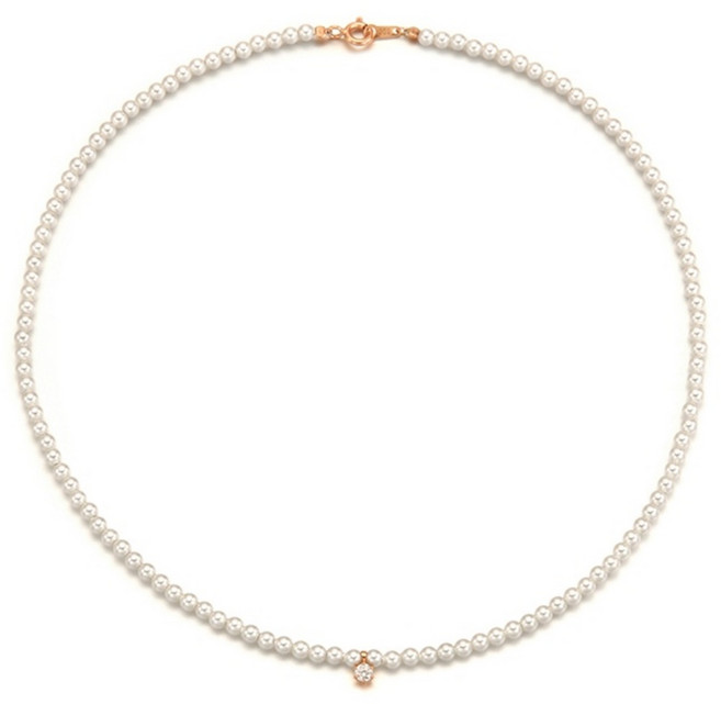미스폴리 14K Gold 쁘띠 큐빅 3mm 진주 비드 목걸이 - NG4068P