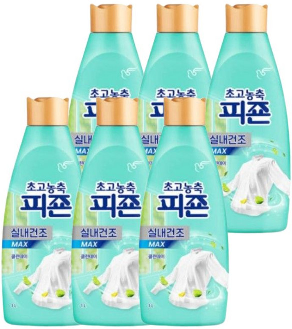 피죤 초고농축 실내건조 섬유유연제 클린데이 용기, 6개, 1L