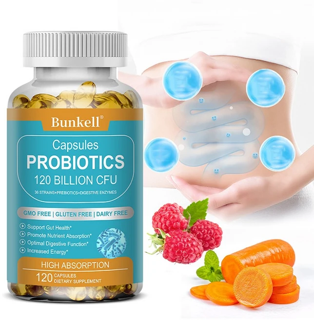 프로바이오틱스 캡슐 1200억 CFU 36가지 균주 프리바이오틱스와 소화효소 함유 남녀 모두에게 적합 표적 방출 건강한 장 소화 촉진, 1개, 60정 - 쿠팡