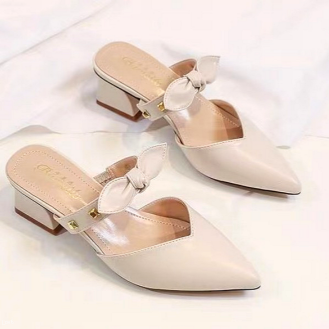 이뿌디 여성 블로퍼 슬림 미들힐 발편한 리본 통굽 뮬 슬리퍼4cm