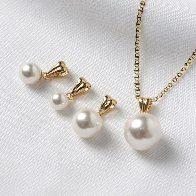 오로프 전체 14K 금 고급 진주 삼각고리 목걸이 펜던트 메달 4가지 사이즈