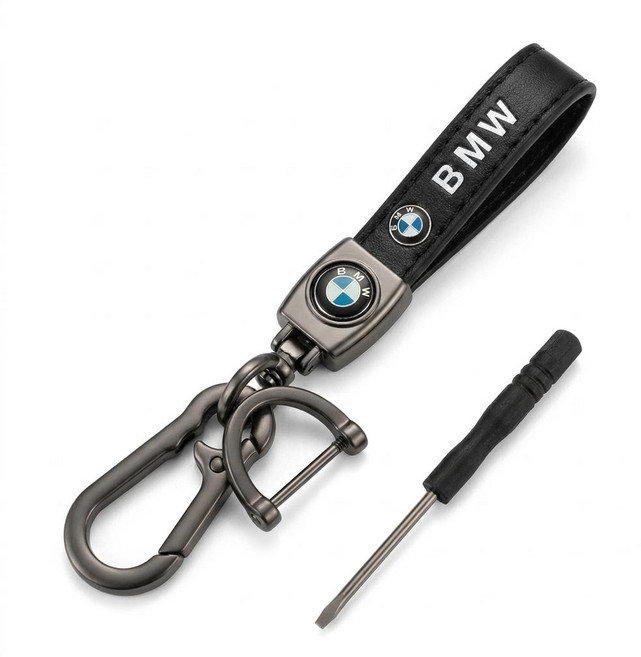 bmw 키링 메탈 가죽 펜던트키링, 블랙, 1개