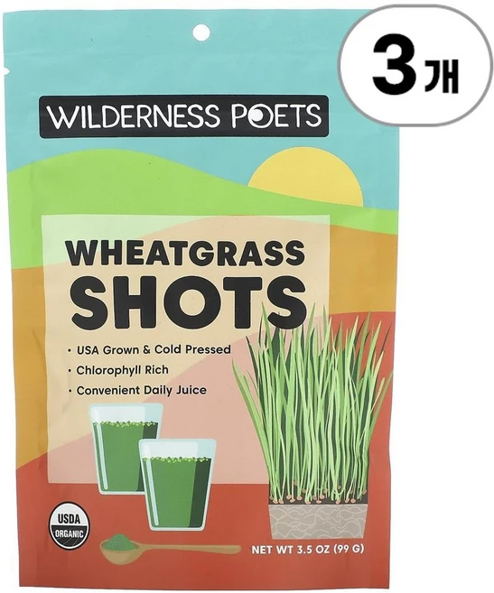 윌더네스 포에츠 유기농 밀싹 샷 파우더 Wilderness Poets Organic Wheatgrass Shots 99g, 3개 - 쿠팡