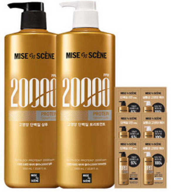 미쟝센 프로틴테라피클리닉20000샴푸 1000ML + 트리트먼트 1000ML+1회용샴푸트리, 단일구성