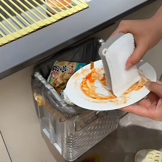 유유라키 실리콘 3in1 식기 야채 과일 세척 수세미 스펀지 브러시, 1세트, 2개입, 화이트