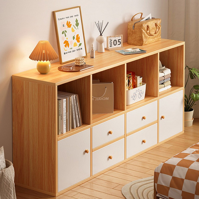 XFD 낮은 수납장 우드 사물함 다목적 오픈책장 서랍장 DIY 가구, 원목색