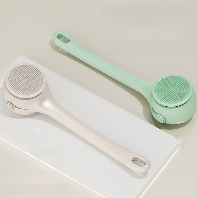 혼자서도 등 때밀이 가능한 듀얼 손잡이 전동 바디브러쉬 셀프 등 때밀이 샤워 브러쉬 4종 헤드 세트, 베이지, 1세트, 4개입