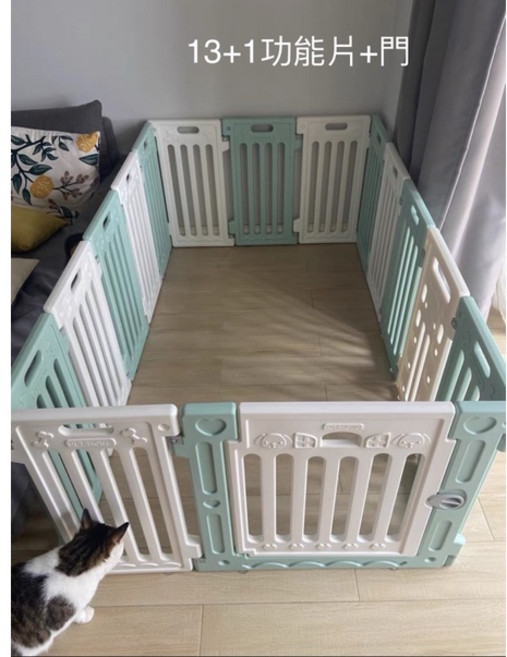 PET HOME 寵物圍欄 65公分高 多功能安全護欄, 1個, 寵物13+1功能片+門（綠白）