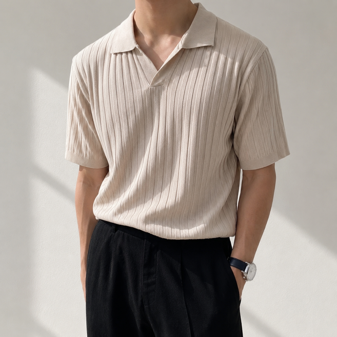 이유엠 남자 오픈 카라 반팔 니트티