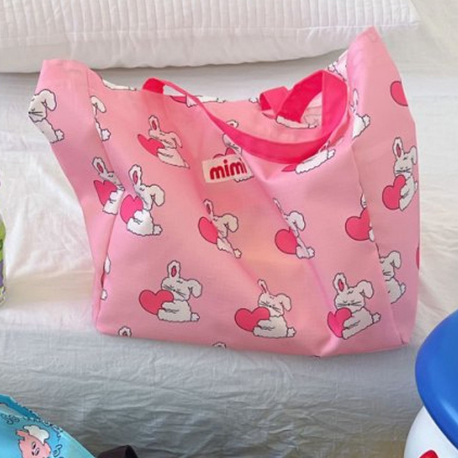 후암마켓 피크닉 도시락 간식 방수 토트백 에코백 다용도 비치백, 핑크 토끼, 1개