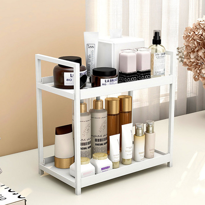 마벨인홈 주방 욕실 용품 화장품 정리 미니 수납 선반 2단, 화이트, 1개