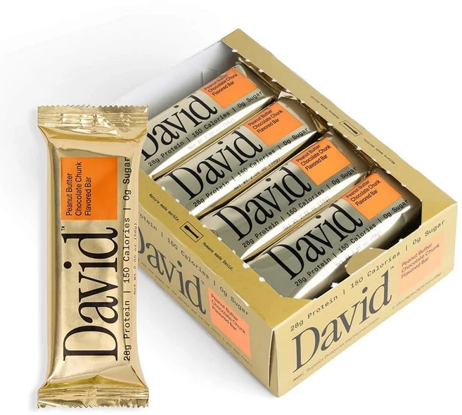 David 에너지바 데이비드 고단백 무설탕 바 설탕 무첨가 단백질 저탄수화물 글루텐 프리 28g 150칼로리 이동 간식 소금 맛 땅콩버터 12개입, 12개, 62g - 쿠팡