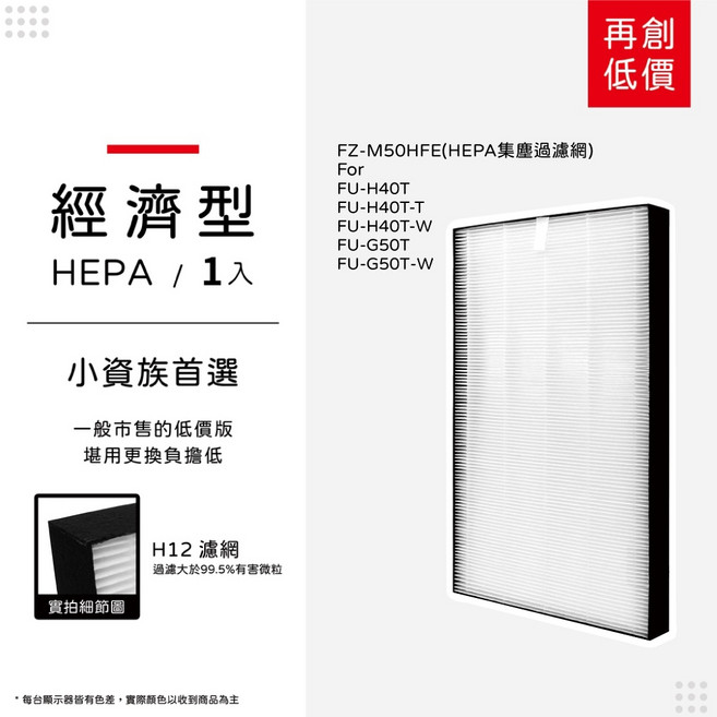 蟎著媽 適用 夏普 SHARP FU-G50T-W FU-H40T-W FZ-M50HFE FZ-M50DFE 空氣清淨機 濾網, 1個, 經濟型-集塵HEPA濾網/單片, M50HEPA*1