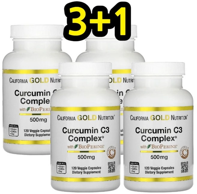 캘리포니아골드 뉴트리션 CGN 커큐민 강황 C3 바이오페린 500mg 120정 4set, 4개 - 쿠팡