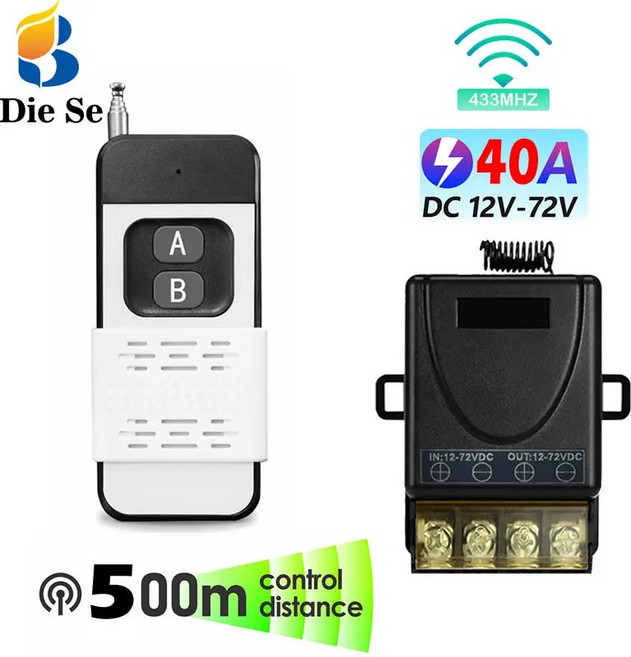 433 Mhz RF 무선 범용 원격 제어 스위치 DC 12V 24V 72V 40 Amp 릴레이 500 미터 원격 켜기 끄기 가전 Led, 5)1Receiver, 1개