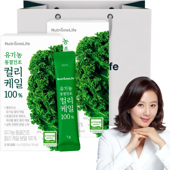 [무료배송/오늘출발] 뉴트리원 유기농 동결건조 컬리케일 곱슬케일 야채분말 폴란드산 케일가루스틱 세트, 30g, 2개