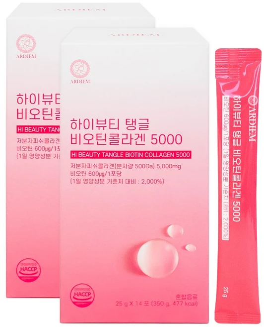 아르디엠 하이뷰티 탱글 비오틴콜라겐 5000 14포, 28개, 25g - 쿠팡