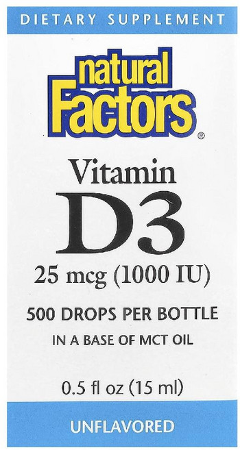 내추럴팩터스 비타민D3 무향 액상 25mcg 1000IU 드롭 15ml, 1