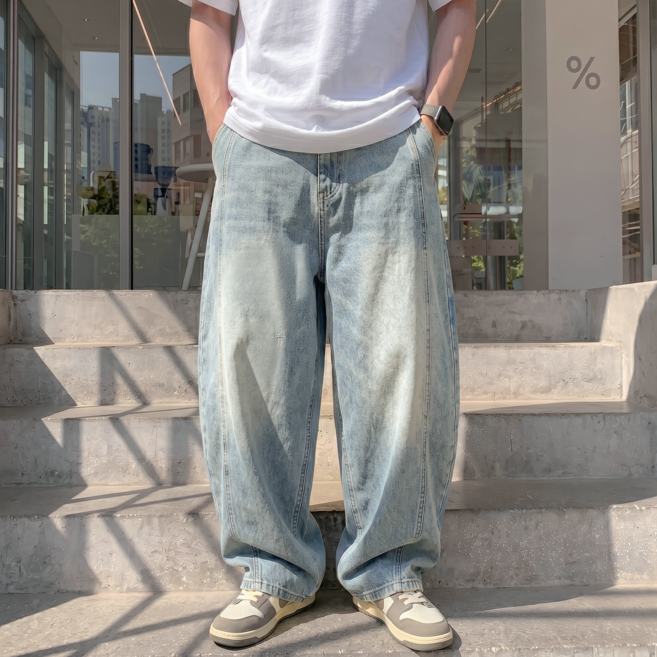 네로즈 와이드 청바지 커브드 히든밴딩