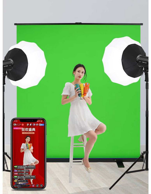 크로마키스크린 거치대 종이 유압식 배경천 이동식 배경, 1개, 5. 2x3m 녹색천+T자 스탠드