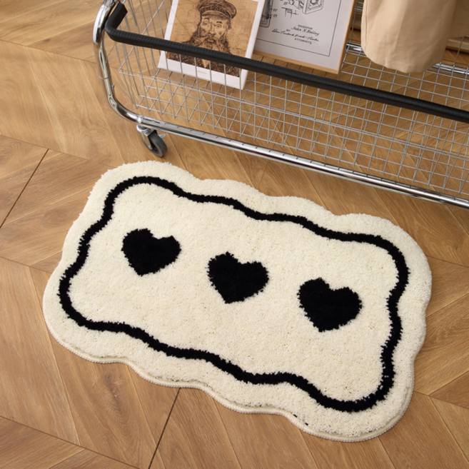 딜라이트홈 하트 푹신한 미끄럼방지 발매트 러그 카페트 욕실매트 주방매트, 화이트