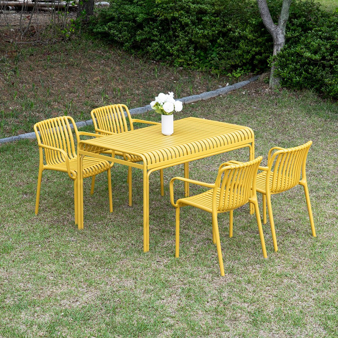 피카소가구 팰리마린 4인세트 6인세트 플라스틱의자 철재 야외테이블 카페 인테리어 야외 세트, 4인세트(테이블130), 팰리암체어, 옐로우