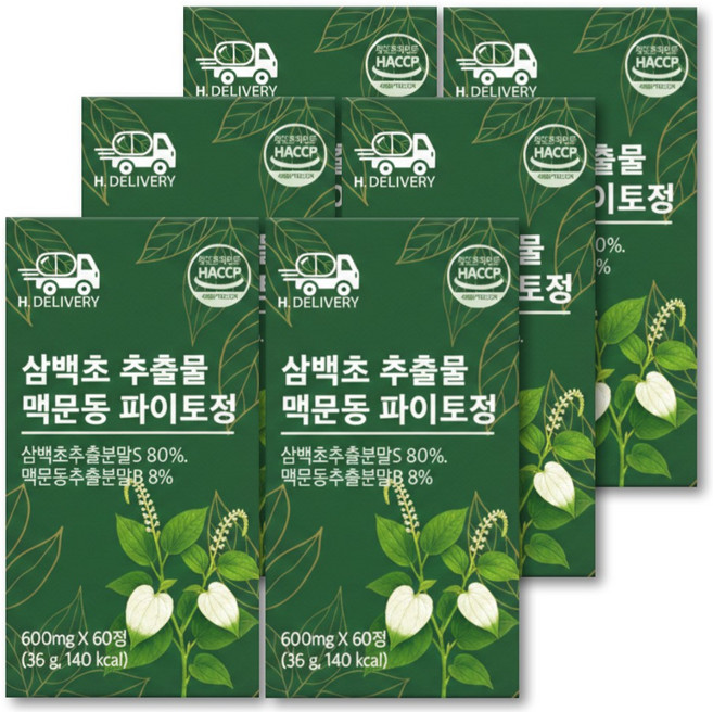 H.DELIVERY 삼백초 추출물식약청인증 100% 국산삼백초 파이토 정, 6박스, 60정