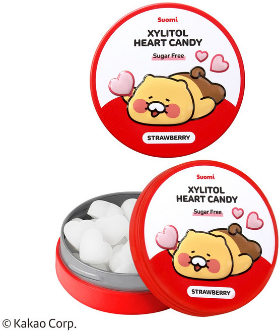 춘식이 자일리톨 하트 캔디 딸기 핀란드 무설탕 사탕, 40g, 2개