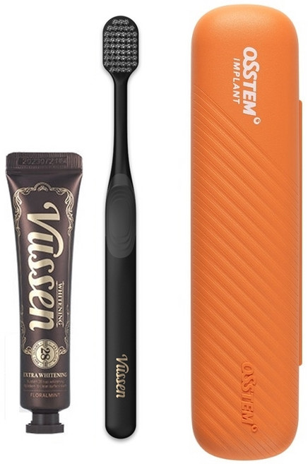 오스템 여행 휴대용 양치키트 뷰센 28강한미백 치약 34g + 칫솔 세트(회사 로고 및 홍보문구 인쇄 가능), 50개