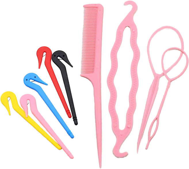 비단길 히라 헤어 스타일링도구 헤어가이드 4종 + 이지컷 고무줄칼 5종 세트, 1개, 연핑크(헤어가이드)