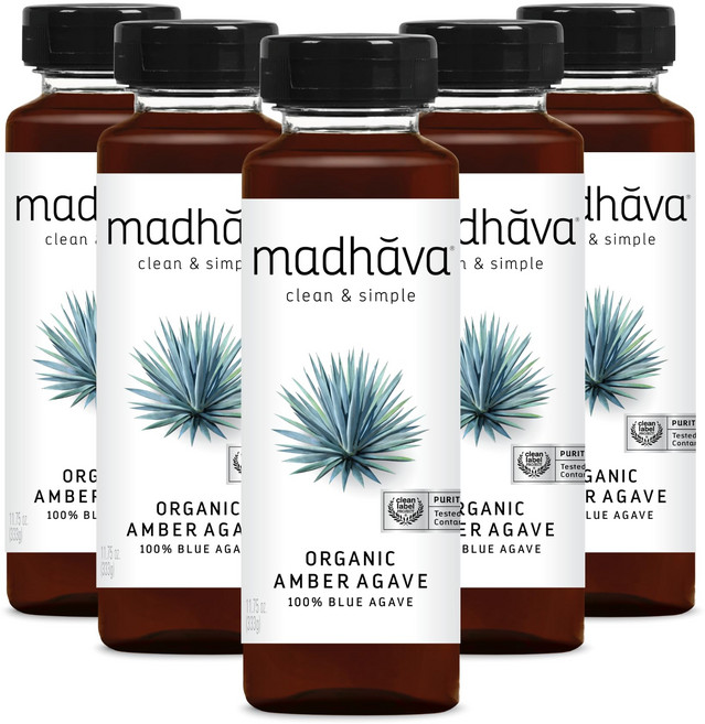 마다바 유기농 앰버 아가베 액상 설탕 대체재 100% 순 MADHAVA Organic Amber Agave Liquid Sugar Alternative 100% Pure O, 호박색, 11.75 Ounce (Pack of 6), 1개