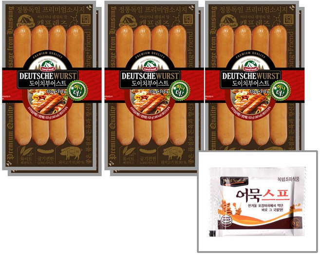 캠프렌즈 한성기업 도이치 부어스트((310g+310g) x3개)+어묵스프(6g) 후랑크소시지, 310g, 6개