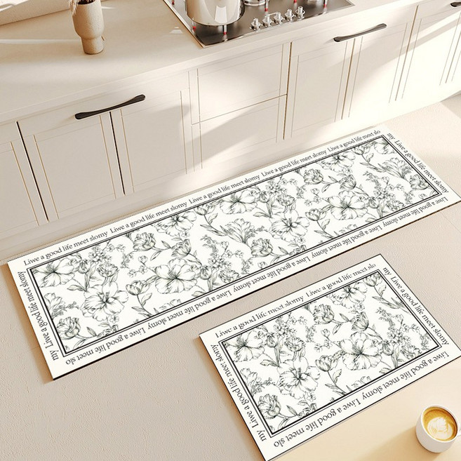 에이치앤아이 북유럽스타일 PVC 주방매트 현관 발매트, 엔틱플라워