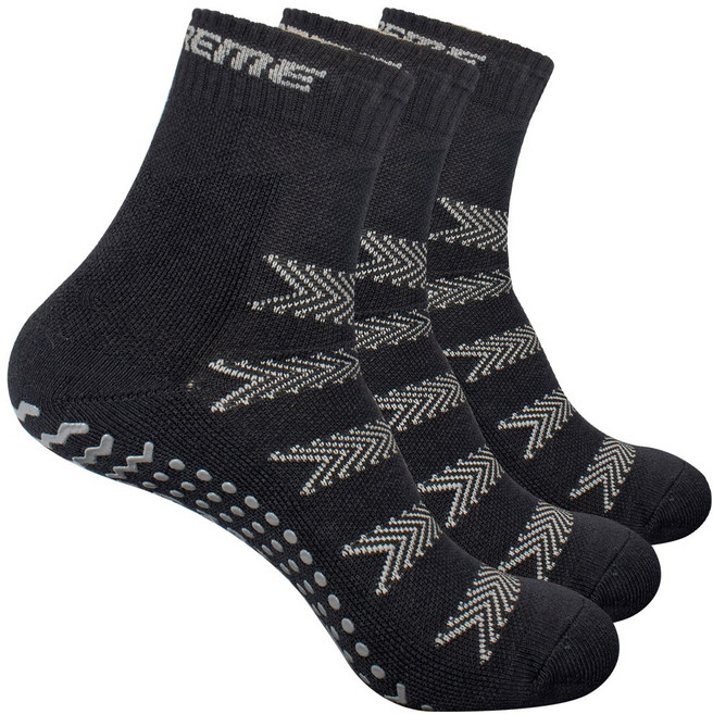 피트엑스 피트니스용 논슬립 스포츠 파일양말 3매세트 / 필라테스할 때나 일상생활에서도 절대 안미끄러져요, 블랙, 3개