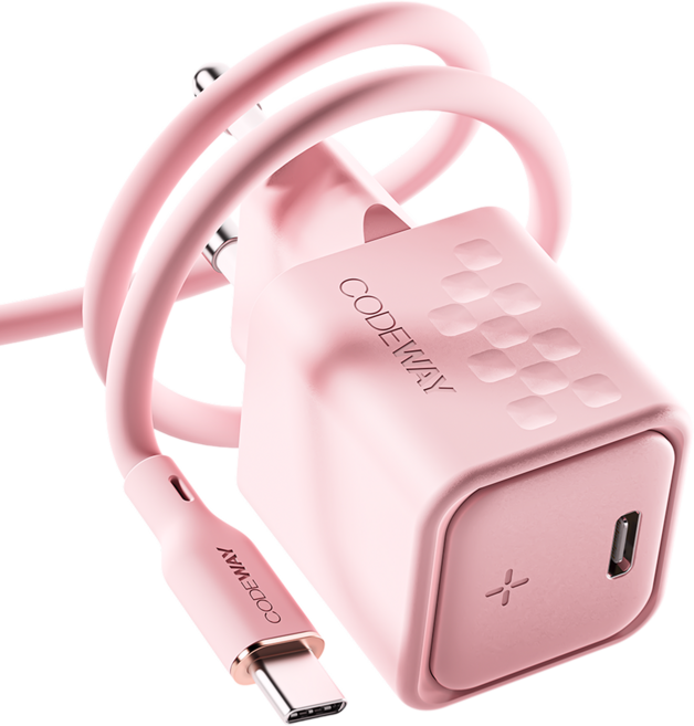 코드웨이 C타입 30W 초고속 충전기 + 60W C to C 1.8m 케이블, 1세트, 멜로우 핑크