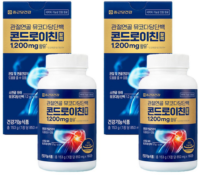 종근당건강 콘드로이친 활력 1200 엄홍길 뮤코다당단백 아이큐샵, 2통, 180정