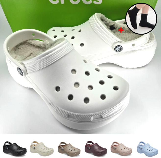 정품 크록스 클래식 플랫폼 라인드 클로그 우먼 키높이 캠핑 사무실 통굽 방한 털 슬리퍼 crocs 탐나고 무지 양말