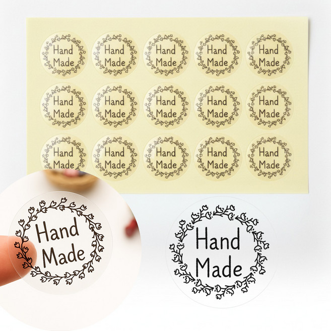 종이 비닐 핸드 메이드 스티커 라벨 handmade, 10개, 비닐스티커 라벨 No.01(15개입)