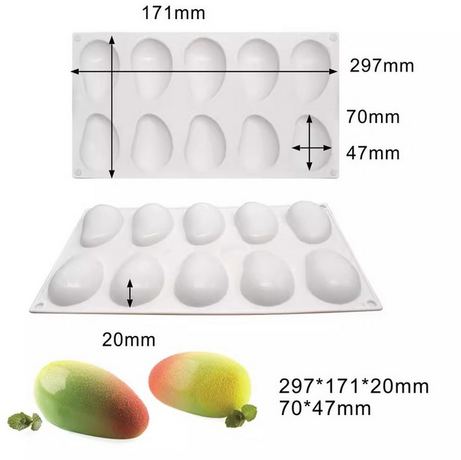 모양틀 푸딩 홈베이킹 젤리 몰드 초콜릿 양갱, 1개, 10구 망고