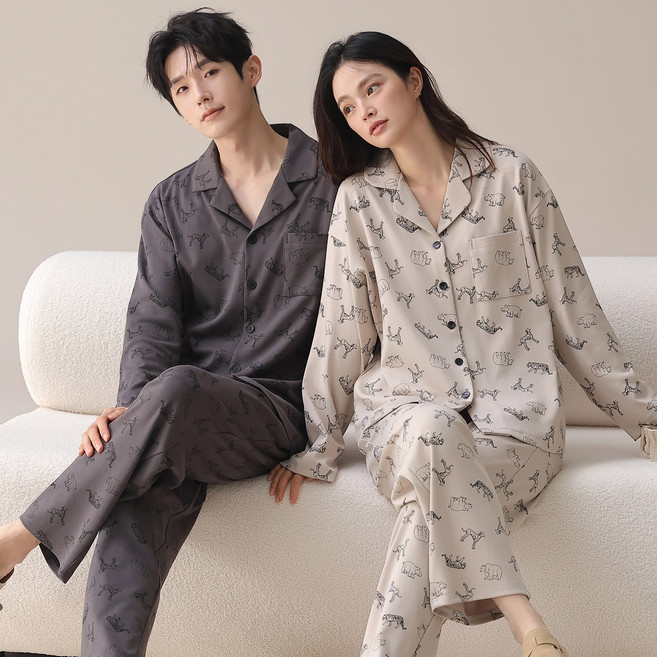 100% 순면 커플 파자마 부드러운 홈웨어 세트 극강 편안한 잠옷
