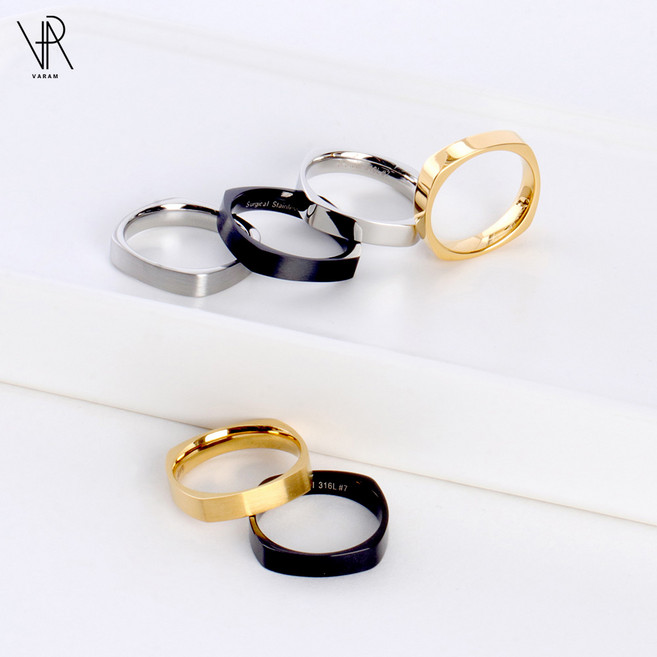 VARAM 써지컬316L스틸 4mm 데일리 민자 사각반지
