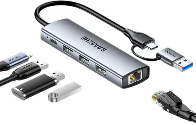 SAMZHE USB 3.0 허브 5 in 1 타입 C 도킹 스테이션 to 4K60Hz RJ45 PD 100W 어댑터 맥북 아이패드 프로 에, 01 5-in-1