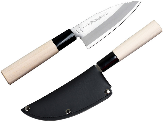 일본 NIKKEN 데바칼 일월도 나무손잡이 생선뼈칼, 칼집 포함, 1개